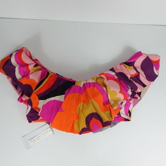 Trina Turk Womens Fan Faire Off The Shoulder Ruffle Bandeau Swim Top Size 4 - Picture 7 of 9